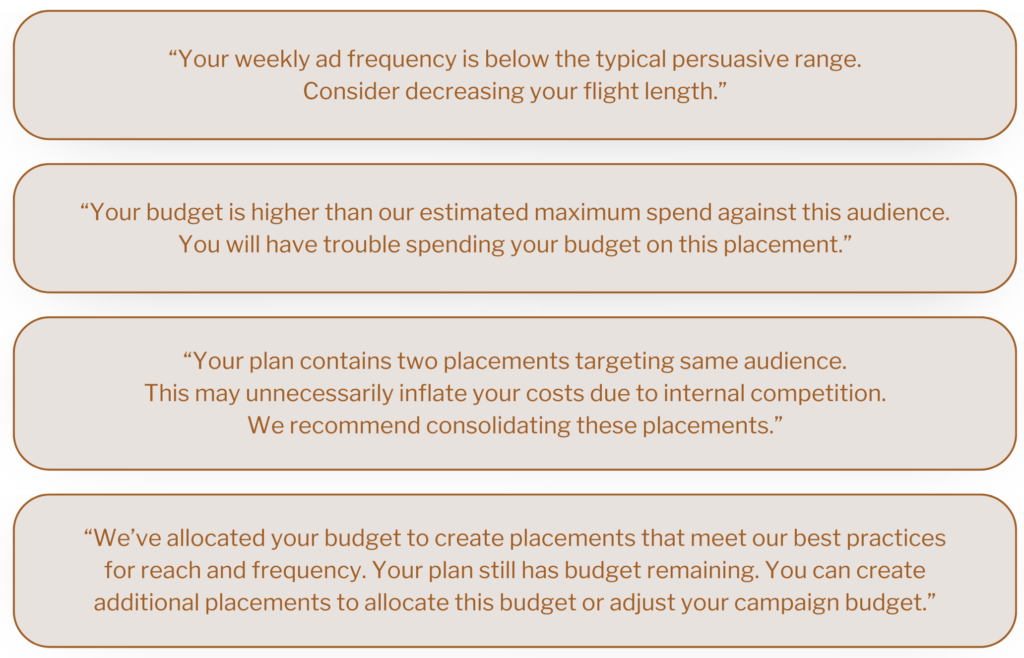sample media planner recommendations